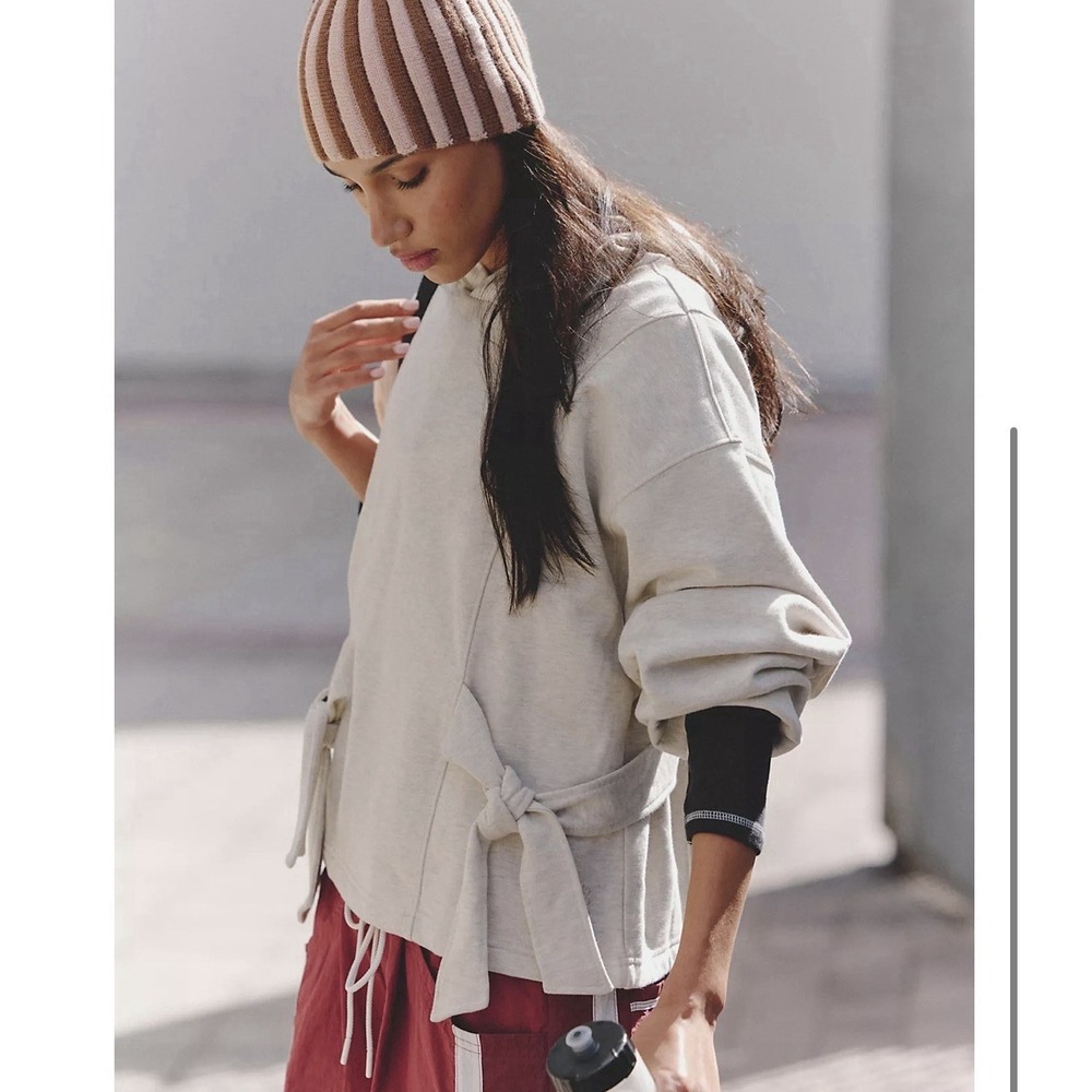 $128 NWT FREE PEOPLE ‎ FOR the WIN CINCH HOODIE SWEATSHIRT TIES ~ M